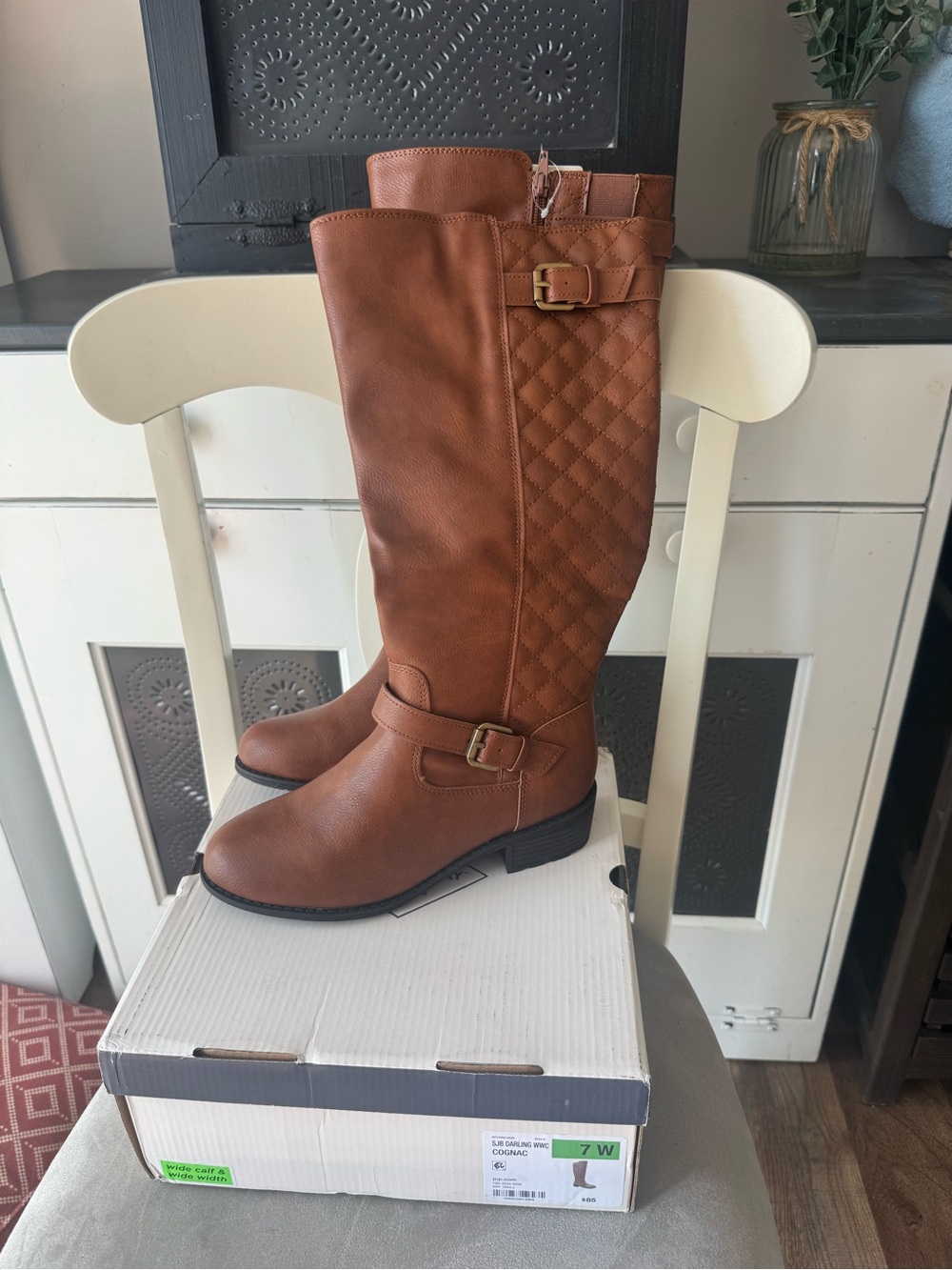 St. John's Bay Tall Quilted Tan Riding Boots Size 7 wide calf